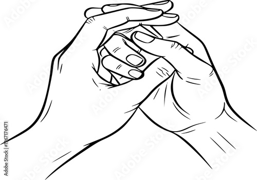 Interlocked Fingers Silhouette Hands Holding Connection Love Unity Black Vector