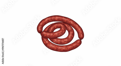 A coiled string of smoked, cured sausage links