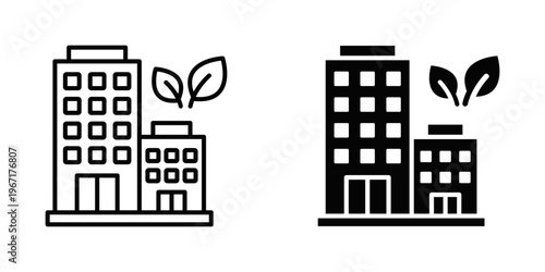 Green Buildings icon set with style outline and solid. vector simple elements for design and presentation.