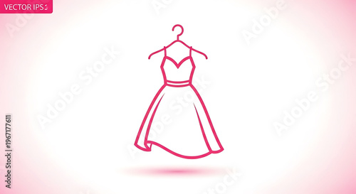 A minimalist vector illustration of a pink dress on a hanger, perfect for fashion branding and design