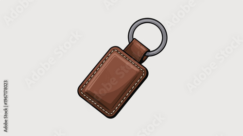 Brown leather key fob with metal ring accessory