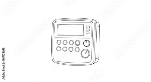 A minimalist vector illustration of a control panel with a digital display and buttons