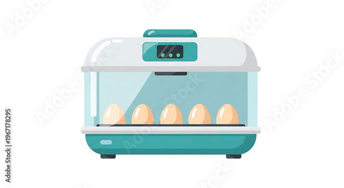A modern egg incubator with a digital display and transparent window on a white background