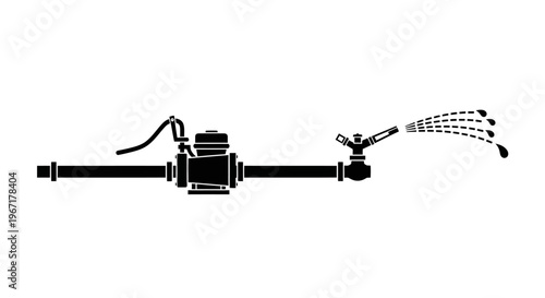 Agricultural Irrigation System Vector with Inline Water Pump and Adjustable Sprinkler Nozzle Silhouette
