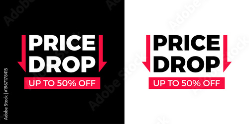 Price drop promotional banner with 50 percent off discount