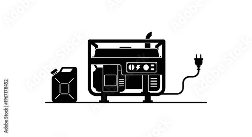 Portable Electric Power Generator with Fuel Jerrycan and Power Plug Silhouette Vector 