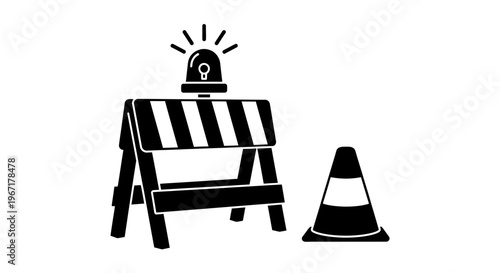 Professional Firefighting Equipment Set with Fireman Helmet, Hose Nozzle and Fire Hydrant Silhouette Vector