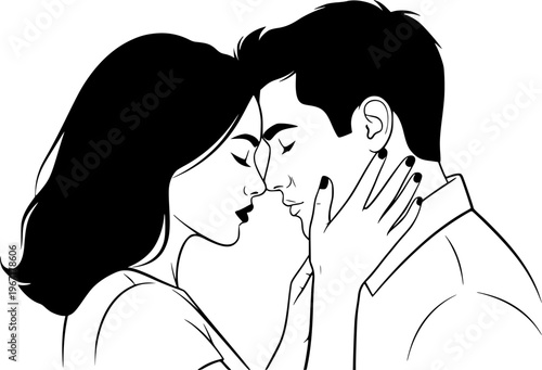 Couple Forehead to Forehead Silhouette Intimacy Romantic Moment Love Black Vector