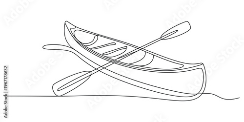 Minimalist One-Line Canoe and Paddle Drawing