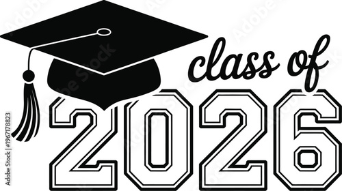 Graduation cap vector eps illustration, class of 2026 academic graduation symbol with scalable design for diploma ceremony and education themed graphics.