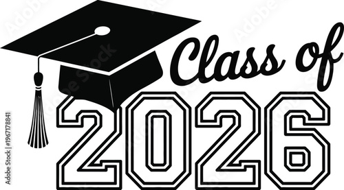 Graduation cap vector eps illustration, class of 2026 academic graduation symbol with scalable design for diploma ceremony and education themed graphics.
