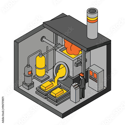 Industrial Foundry Melting Metal with Furnace.