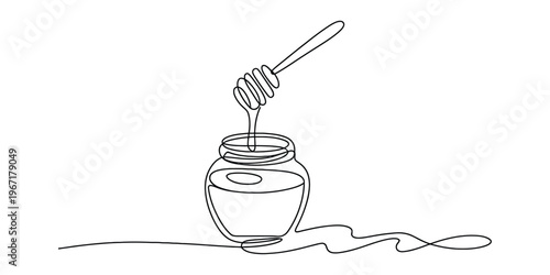 Continuous One Line Drawing of Honey Pot and Dipper