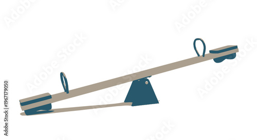 A blue and wooden seesaw isolated on a clean white background