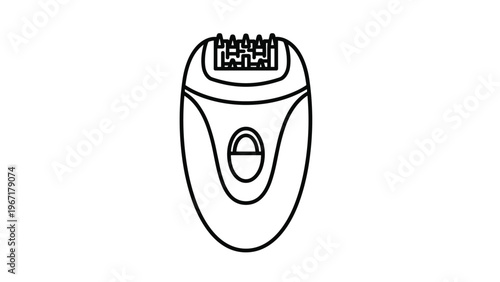 Minimalist black and white line art illustration of a modern electric epilator for hair removal and personal skin care.