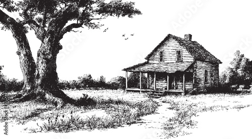 Canvastavla A vector illustration of a log cabin in the forest.