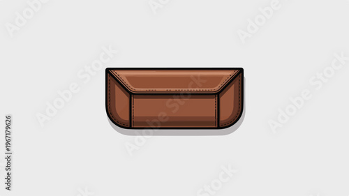 Brown leather wallet with flap and stitching details black outline