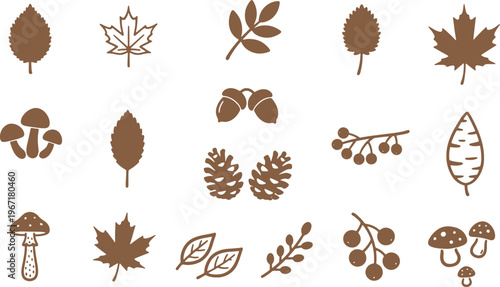 Brown forest elements icons set