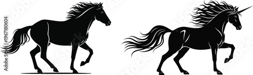 Elegant unicorn silhouettes a majestic pair in black and white