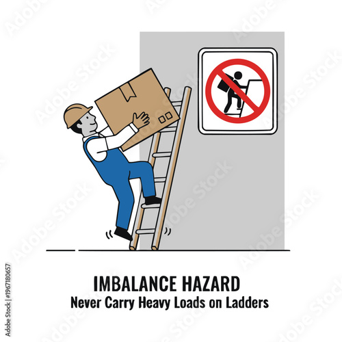 Imbalance hazard never carry heavy loads on ladders.