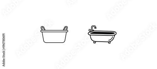 Simple black and white sketch of bathroom fixtures bathtub and toilet