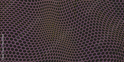 Dark purple technology hexagonal vector background. Pink bright energy flashes under hexagon in dark technology modern futuristic background vector illustration.