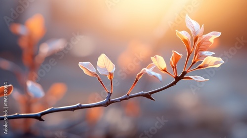 Close up of a branch of a tree in the sunlight. Spring background