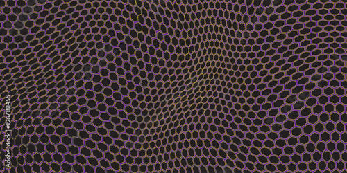 Dark purple technology hexagonal vector background. Pink bright energy flashes under hexagon in dark technology modern futuristic background vector illustration.