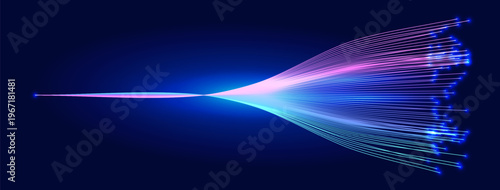 AI Fiber Network Connect Abstract Background. Artificial Intelligence Digital Transformation Data Wave Flow Line. Technology Energy Stream. Futuristic Science Tech. Vector Illustration