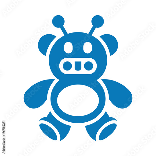 Cute vector of a blue teddy bear robot with antennae and round belly