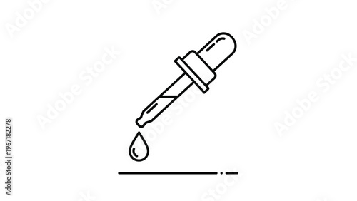 Simple black and white line art illustration of a medical or cosmetic dropper pipette dispensing a single drop of liquid.