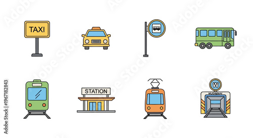 Public transportation icons and signs.
