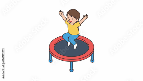 Boy jumping on trampoline illustration isolated on white background