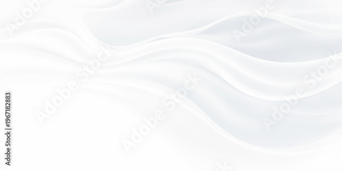 White silk fabric background features abstract flowing waves of smooth luxury satin cloth with a soft shiny texture and light wavy patterns