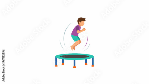 Boy jumping on small trampoline vector illustration