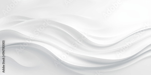 A flowing abstract white silk and satin fabric background features smooth waves and soft curves of liquid textile material with a shiny cream light pattern for a graceful wallpaper design