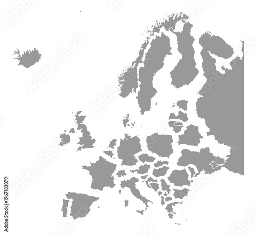 Принти на полотні Europe map vector disjoint exploded puzzle ghost soft grey minimal standard merc