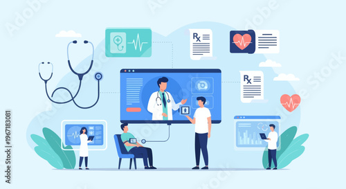 Innovative digital healthcare system facilitating remote medical consultations, secure patient data exchange, and virtual doctor appointments for improved access