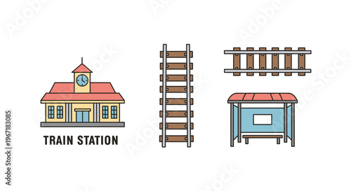 Train Station Building And Tracks.