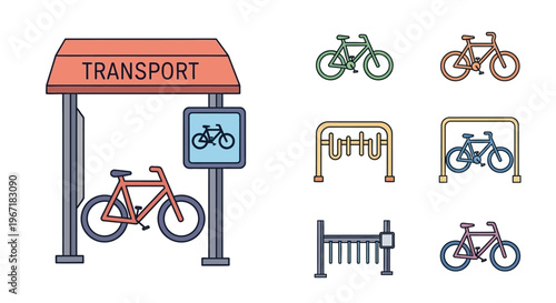 Bicycles parked at transport station.