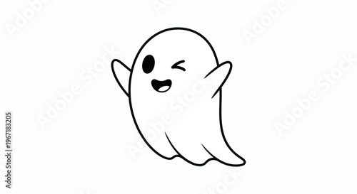 Charming little cartoon ghost illustration, winking with a smile, perfect for Halloween or spooky themes