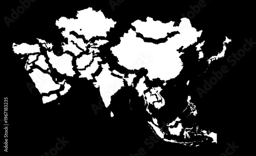 Bild auf Leinwand Asia map vector disjoint exploded puzzle inverted white on black background reve