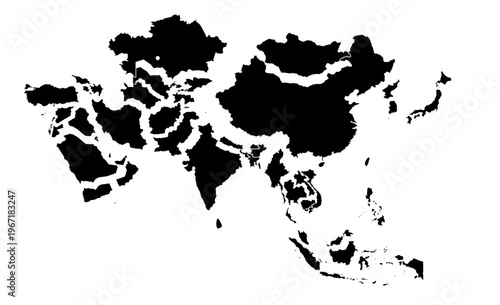 Asia map vector disjoint exploded puzzle stark void black solid filled standard mercator projection regional geography cartography boundaries modern graphic design isolated template eps A4 Landscape