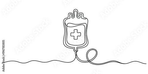 Continuous One Line Drawing of Medical Blood Bag