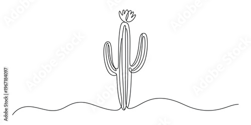 Minimalist One Line Drawing of a Blooming Cactus