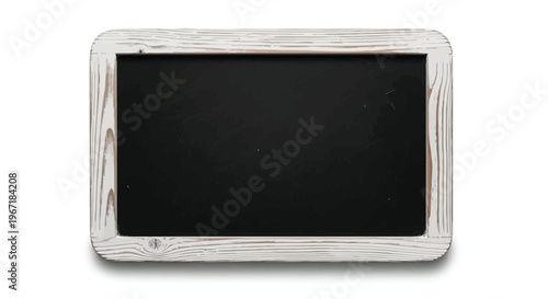 Empty rustic wooden frame with a black chalkboard insert silhouette