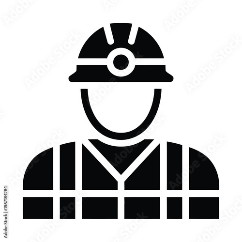 Vector graphic of a miner wearing a hard hat and reflective vest icon