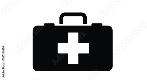 A simple black medical case with a white cross flat design silhouette