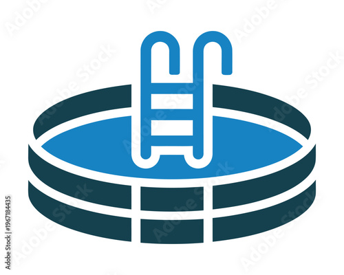 Vector graphic of a swimming pool with a ladder is shown in simple design