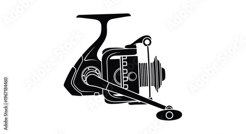Detailed black silhouette of a fishing reel showcasing its complex design silhouette